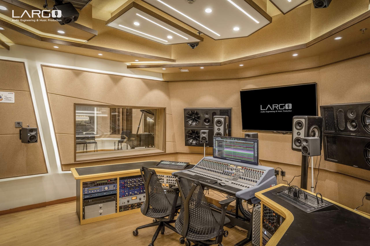 Studio control room with remote listening setup